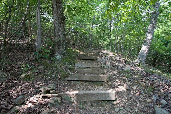 Photo of stairs up the steeper slope near the dam
