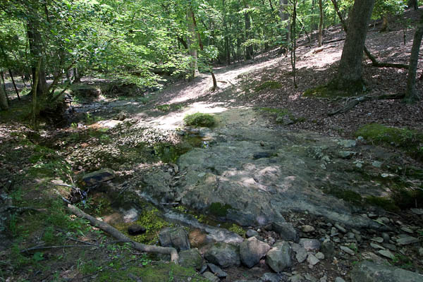 Photo of a stream crossing at a large boulder