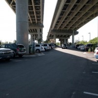 Photo of the parking lot beneath the bridge
