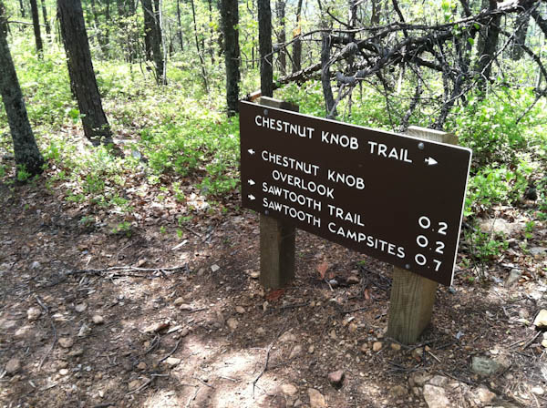 Photo of a sign at the upper trail junction